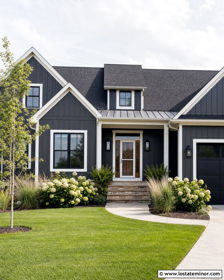 Charcoal Grey Farmhouse With White Screen Door - 30 Charcoal Grey House Design With Screen Door Ideas
