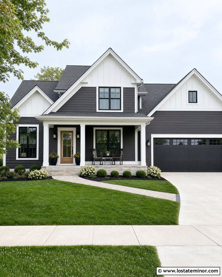 Charcoal Grey Farmhouse With White Storm Door - 30 Charcoal Grey House Design With Storm Door Ideas