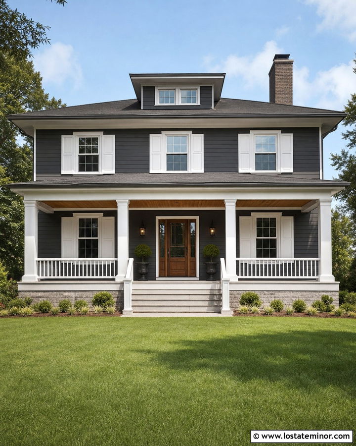 Charcoal Grey Foursquare With White Shutters - 30 Charcoal Grey House Design With Shutters Ideas