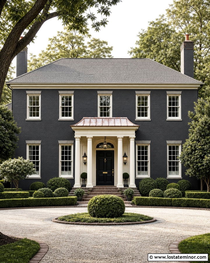 Charcoal Grey Georgian House With Copper Portico Roof - 30 Charcoal Grey House Design With Portico Ideas