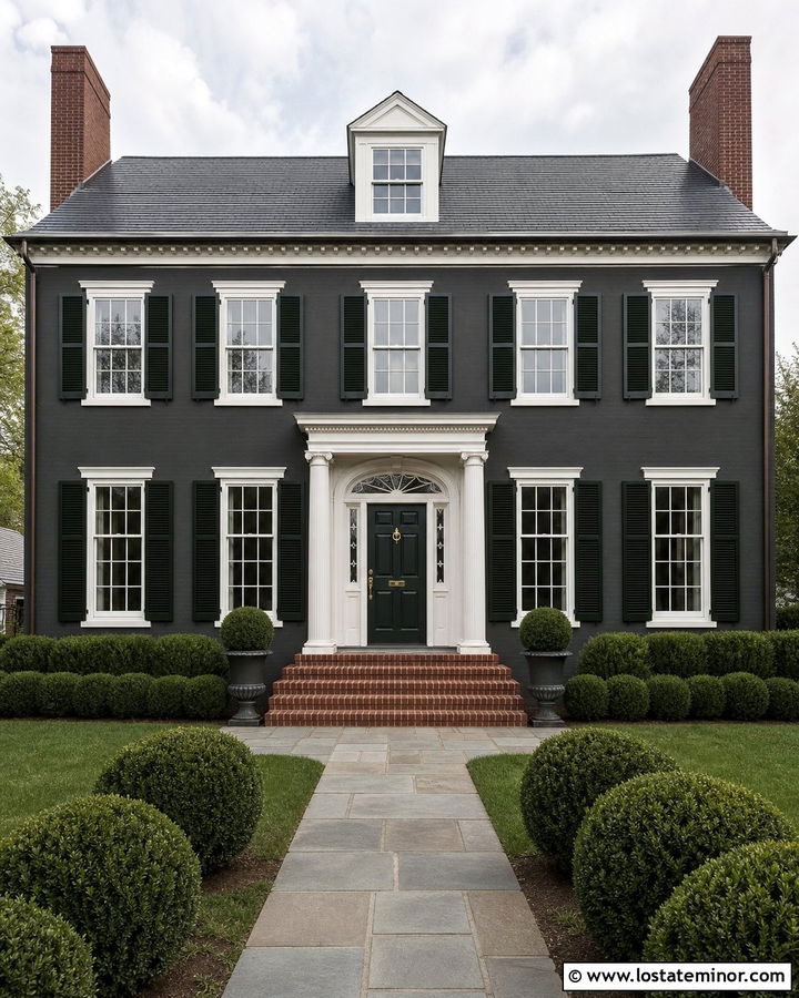 Charcoal Grey Georgian With Green Shutters - 30 Charcoal Grey House Design With Shutters Ideas
