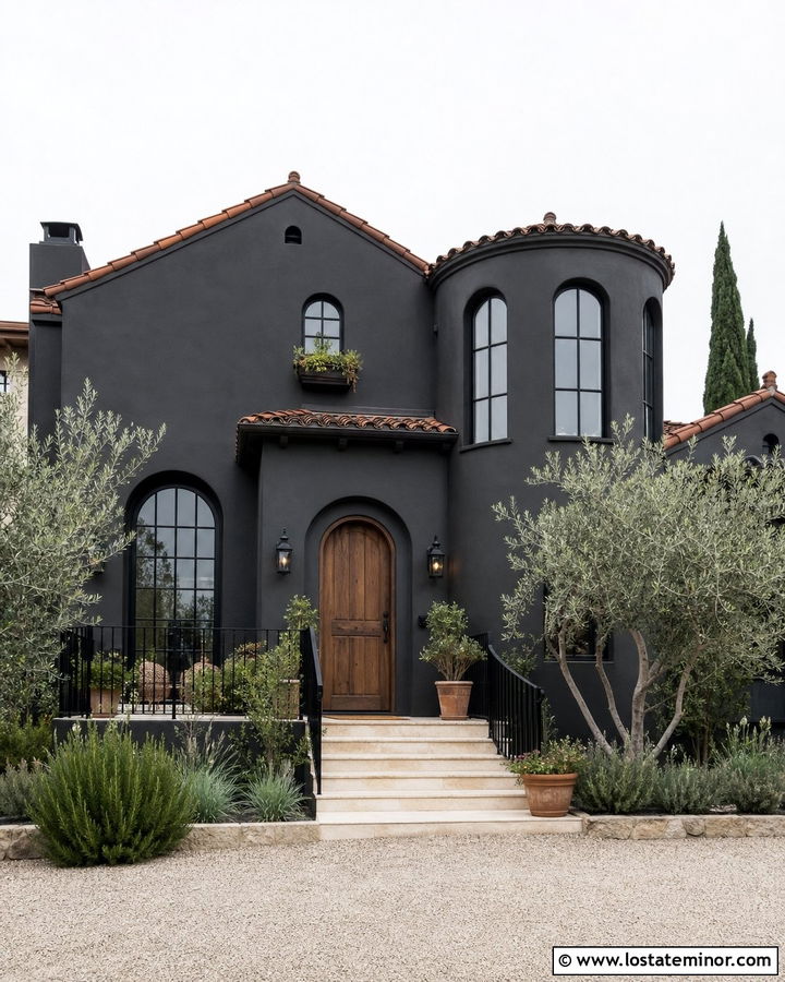 Charcoal Grey House With Arched Black Windows - 30 Charcoal Grey House Design With Window Frames Ideas