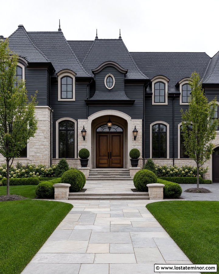Charcoal Grey House With Arched Dormers - 30 Charcoal Grey House Design With Dormers Ideas