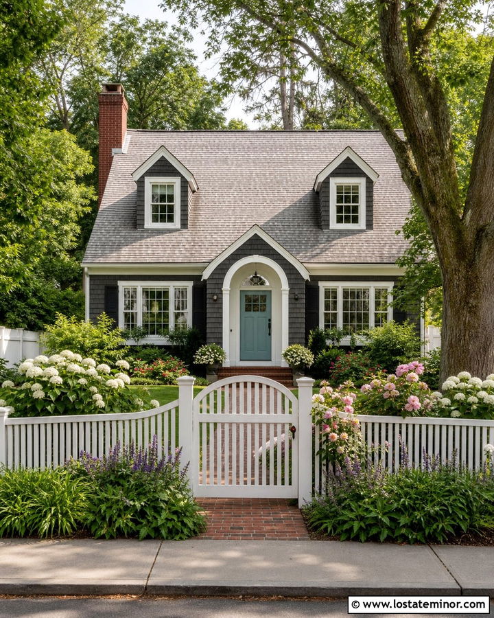 Charcoal Grey House With Arched Wood Fence - 30 Charcoal Grey House Design With Fence Ideas