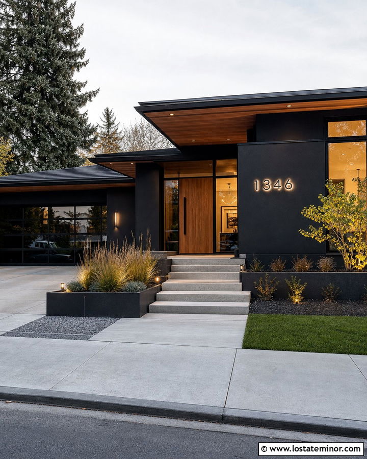 Charcoal Grey House With Backlit Numbers - 30 Charcoal Grey House Design With House Numbers Ideas