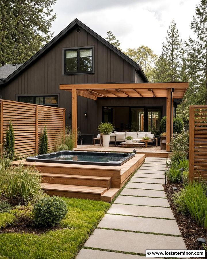 Charcoal Grey House With Backyard Hot Tub - 30 Charcoal Grey House Design With Backyard Ideas