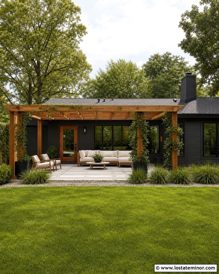 Charcoal Grey House With Backyard Pergola - 30 Charcoal Grey House Design With Backyard Ideas