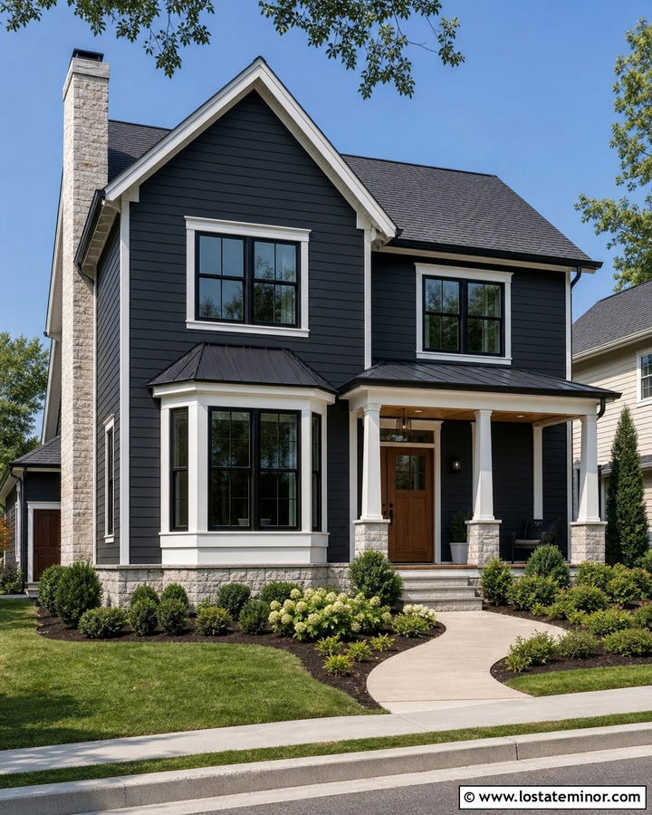 Charcoal Grey House With Bay Window Frames - 30 Charcoal Grey House Design With Window Frames Ideas