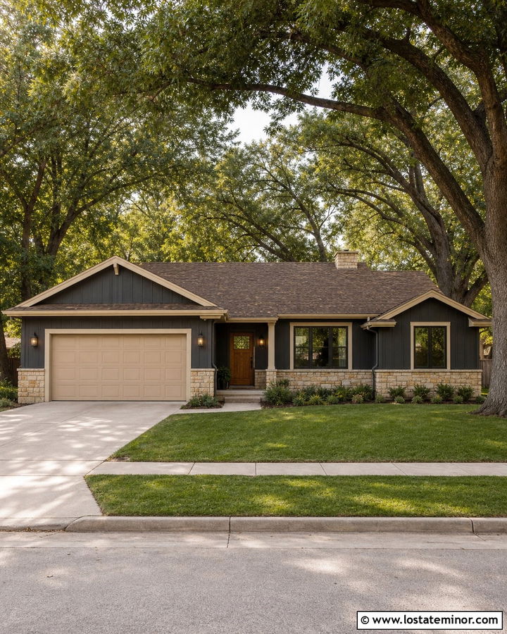 Charcoal Grey House With Beige Trim And Brown Roof - 30 Charcoal Grey House Design With Trim Ideas