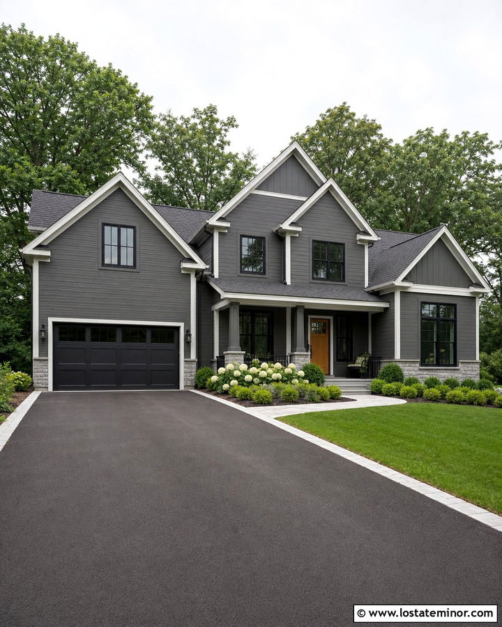 Charcoal Grey House With Black Asphalt Driveway - 30 Charcoal Grey House Design With Driveway Ideas