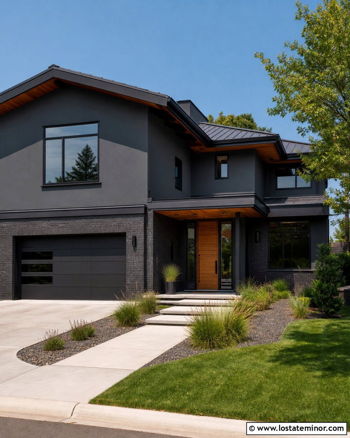 Charcoal Grey House With Black Brick Accents - 30 Charcoal Grey House Design With Brick Accents Ideas