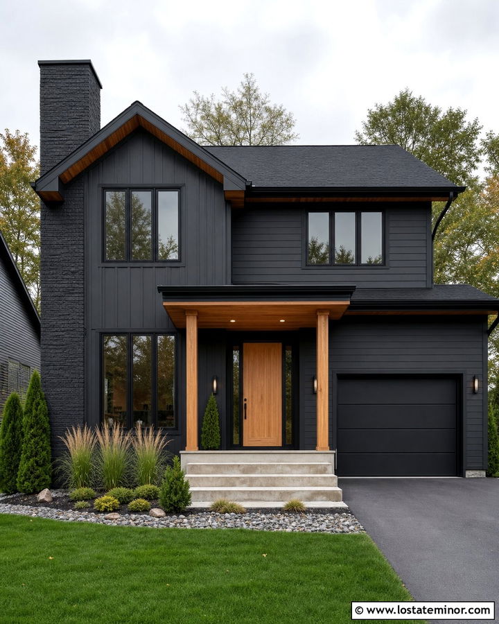 Charcoal Grey House With Black Brick Chimney - 30 Charcoal Grey House Design With Chimney Ideas
