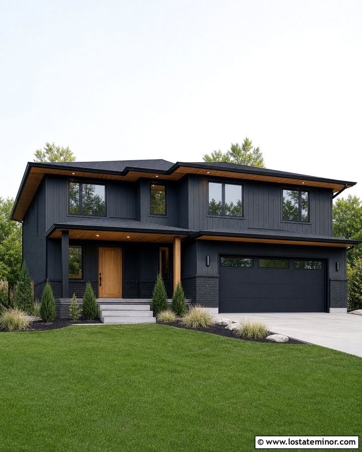 Charcoal Grey House With Black Brick Wainscoting - 30 Charcoal Grey House Design With Wainscoting Ideas