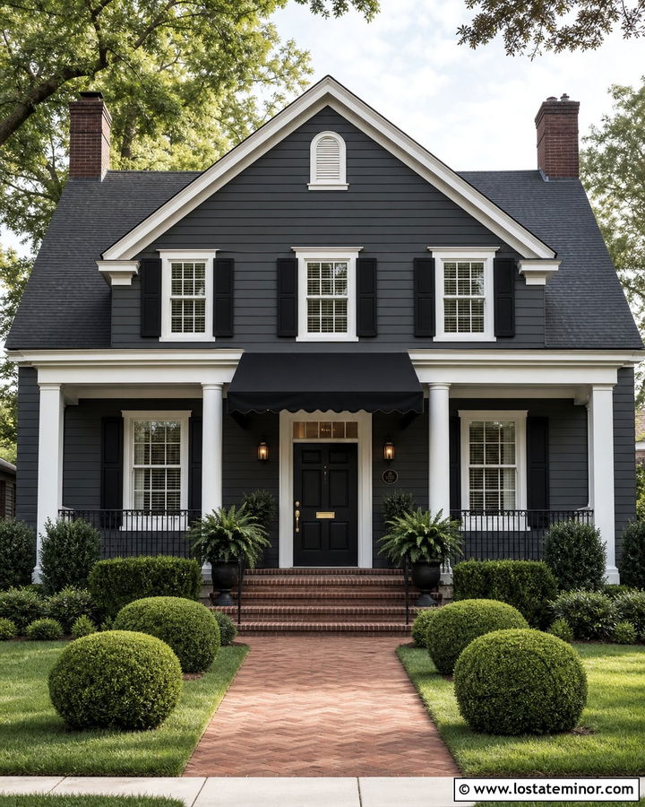 Charcoal Grey House With Black Canvas Awning - 30 Charcoal Grey House Design With Awning Ideas