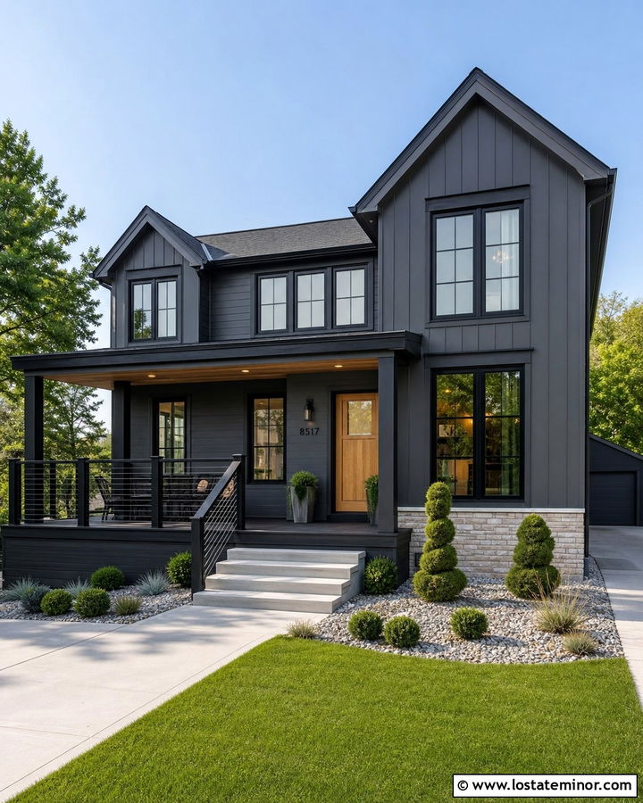 Charcoal Grey House With Black Composite Deck - 30 Charcoal Grey House Design With Deck Ideas