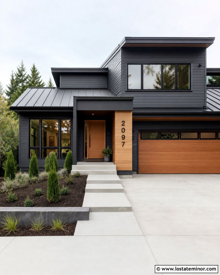 Charcoal Grey House With Black Floating Numbers - 30 Charcoal Grey House Design With House Numbers Ideas