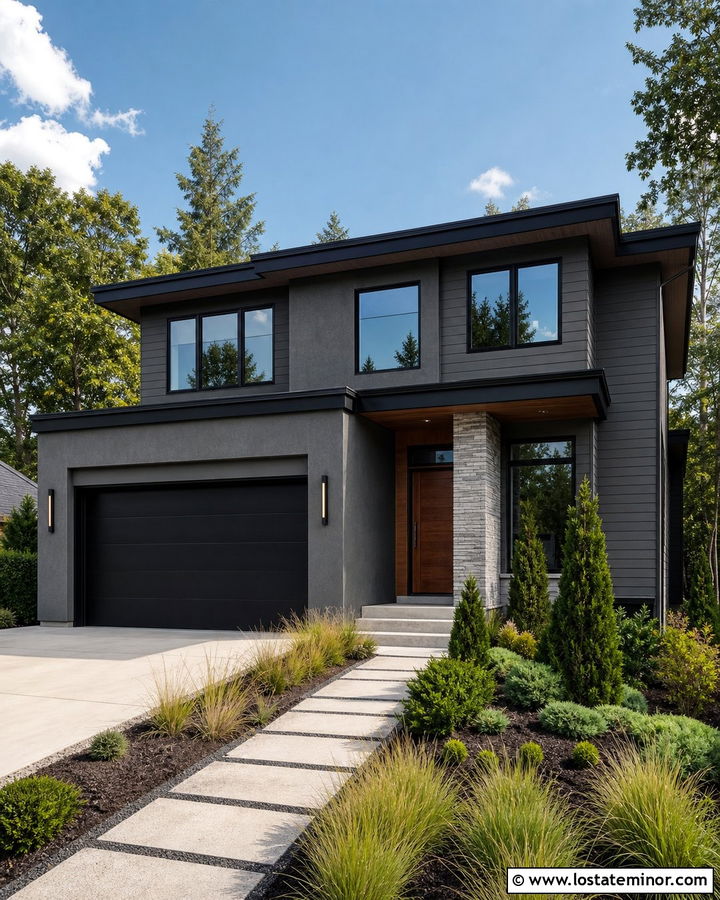 Charcoal Grey House With Black Garage Door - 30 Charcoal Grey House Design With Garage Door Ideas