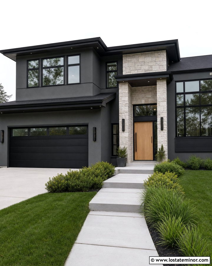 Charcoal Grey House With Black Garage Doors - 30 Charcoal Grey House Design With Accents Ideas