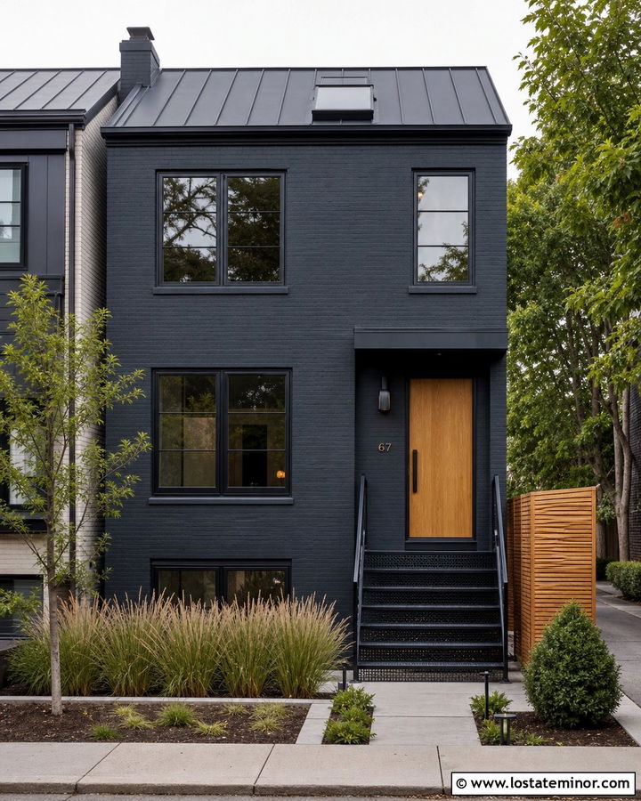 Charcoal Grey House With Black Metal Steps - 30 Charcoal Grey House Design With Steps Ideas