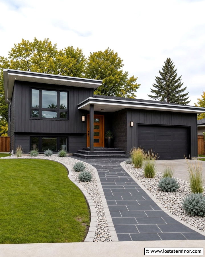 Charcoal Grey House With Black Paver Walkway - 30 Charcoal Grey House Design With Walkway Ideas