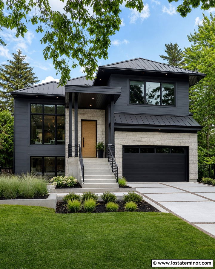 Charcoal Grey House With Black Porch Ceiling - 30 Charcoal Grey House Design With Porch Ceiling Ideas