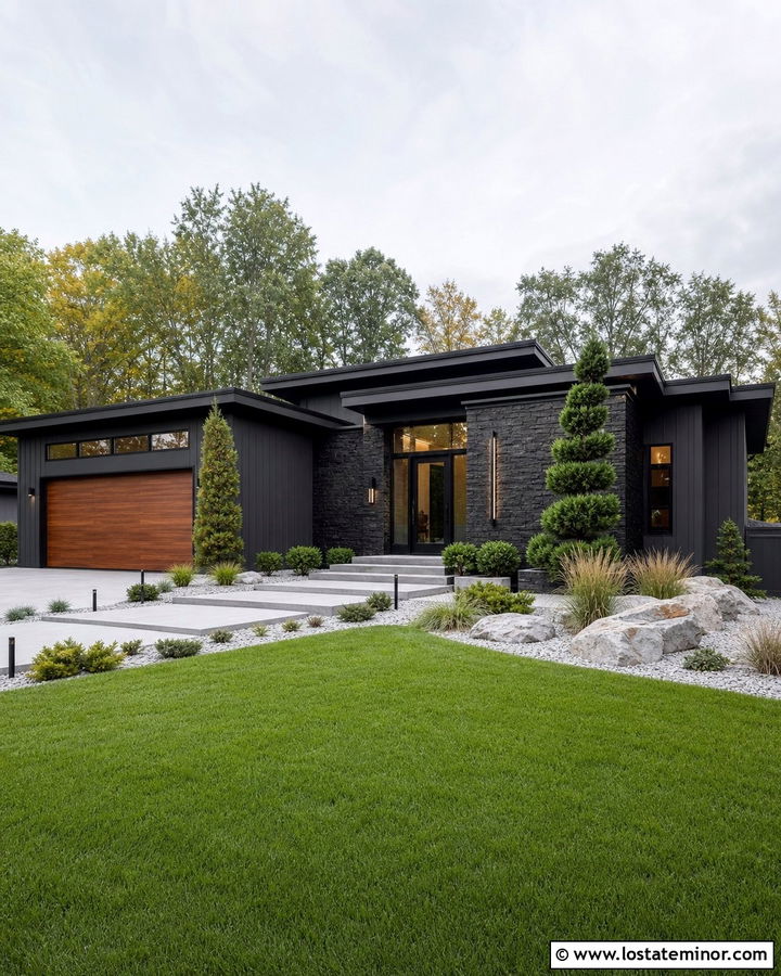 Charcoal Grey House With Black Stone - 30 Charcoal Grey House Design With Stone Accents Ideas