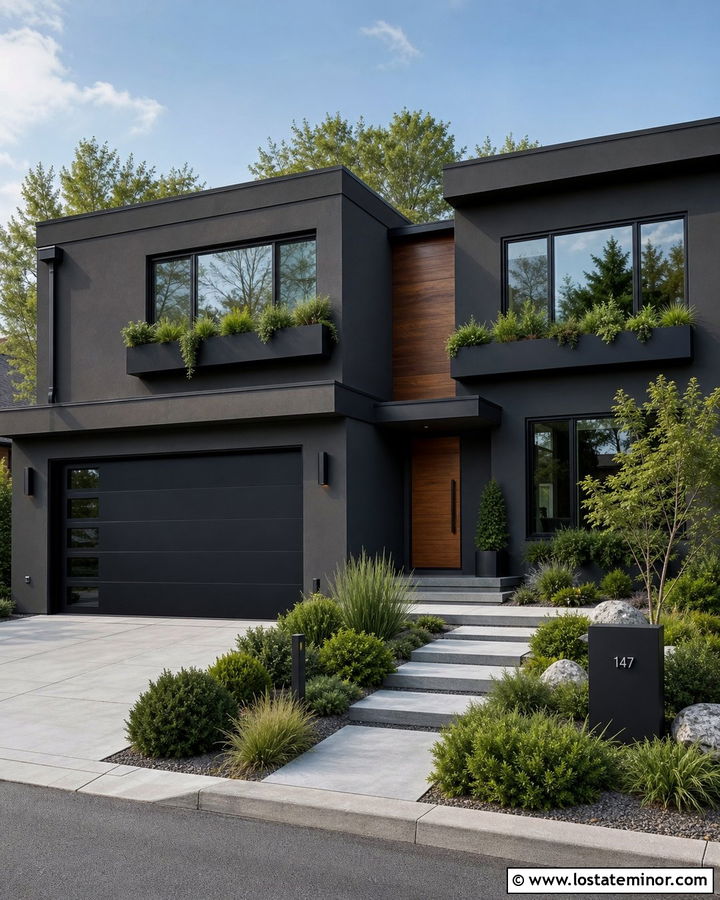 Charcoal Grey House With Black Trim And Black Window Boxes - 30 Charcoal Grey House Design With Window Boxes Ideas