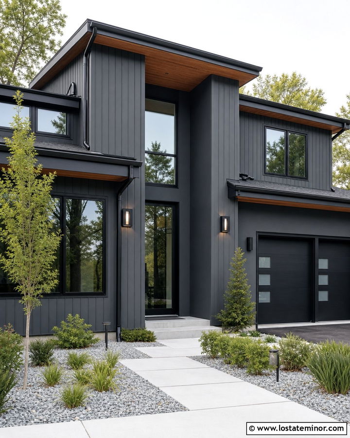 Charcoal Grey House With Black Trim And Glass Door - 30 Charcoal Grey House Design With Trim Ideas