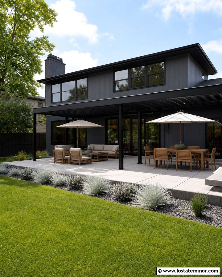 Charcoal Grey House With Black Trim Patio - 30 Charcoal Grey House Design With Backyard Ideas