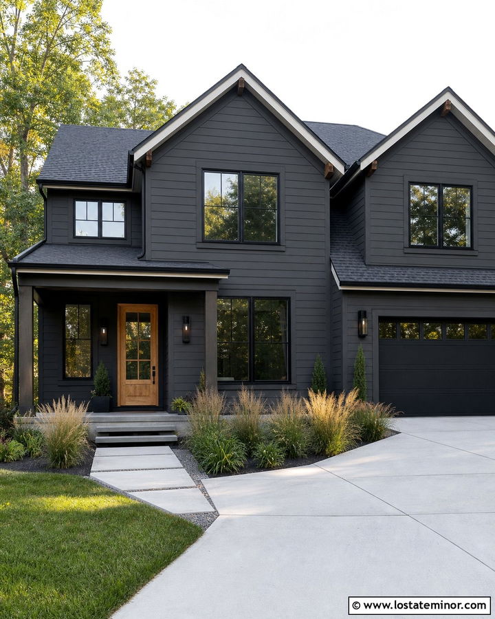 Charcoal Grey House With Black Wall Sconces - 30 Charcoal Grey House Design With Lighting Ideas