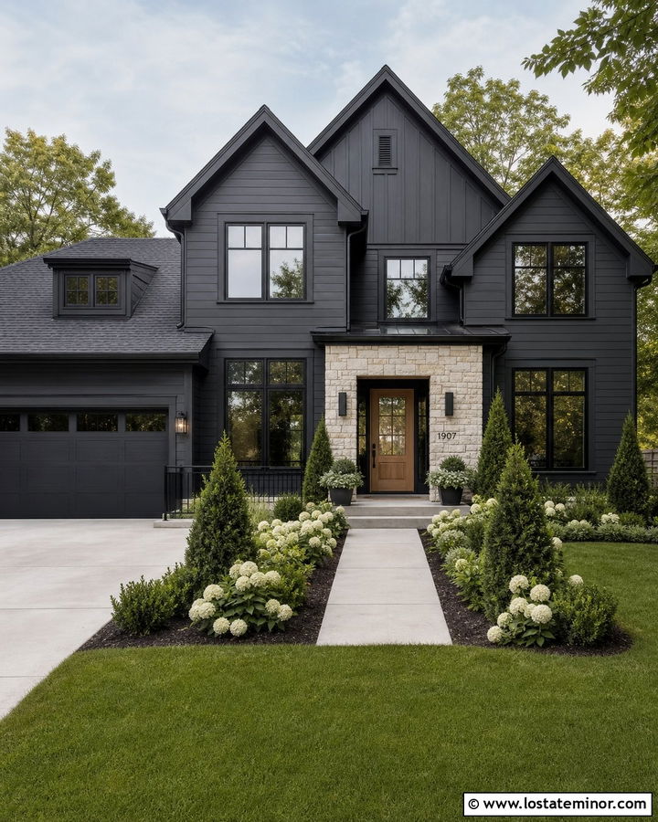 Charcoal Grey House With Black Windows And Gables - 30 Charcoal Grey House Design With Gables Ideas