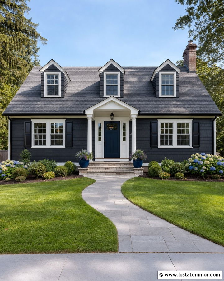 Charcoal Grey House With Blue Door And Gray Shingles - 30 Charcoal Grey House Design With Shingles Ideas