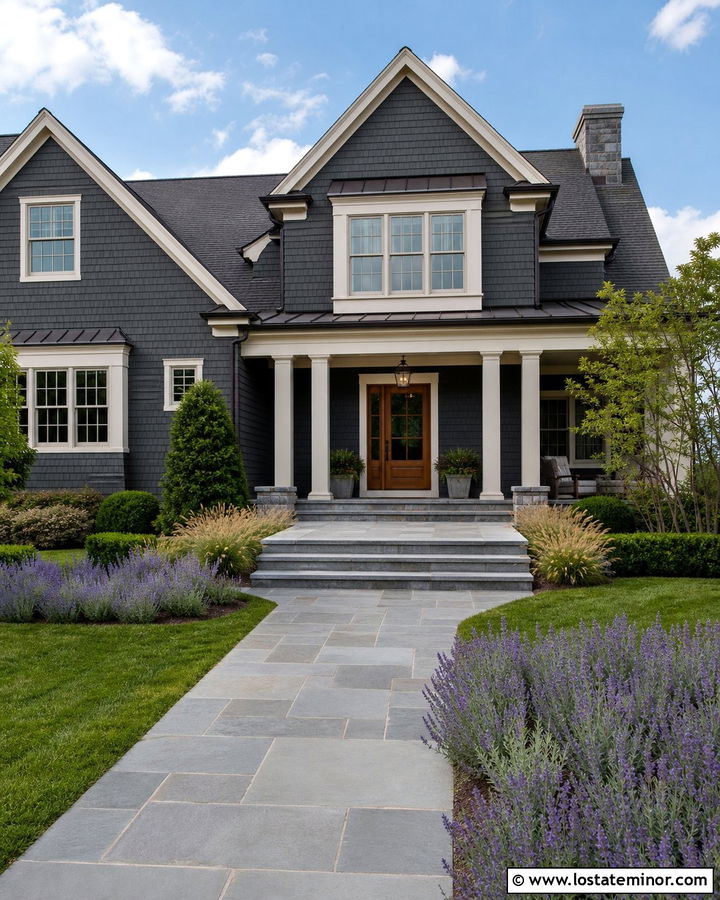 Charcoal Grey House With Bluestone Front Porch - 30 Charcoal Grey House Design With Front Porch Ideas