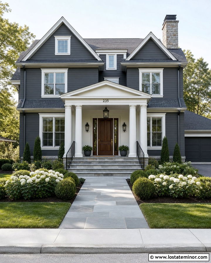 Charcoal Grey House With Bluestone Portico Steps - 30 Charcoal Grey House Design With Portico Ideas