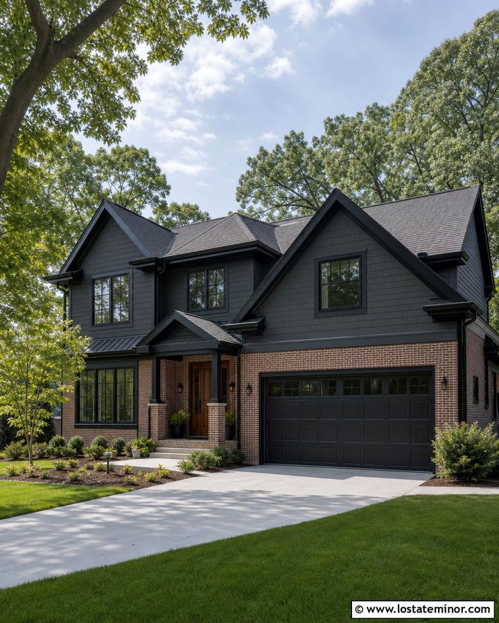 Charcoal Grey House With Brick And Black Trim - 30 Charcoal Grey House Design With Brick Accents Ideas