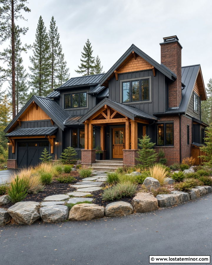 Charcoal Grey House With Brick And Cedar Accents - 30 Charcoal Grey House Design With Brick Accents Ideas
