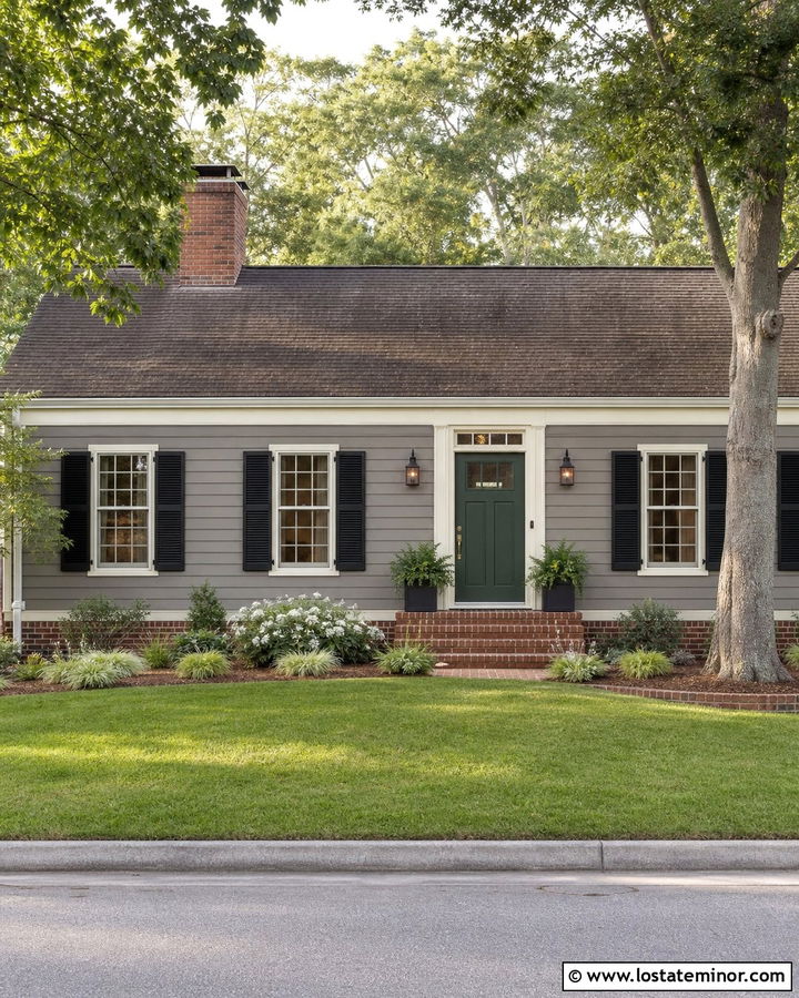 Charcoal Grey House With Brick And Green Door - 30 Charcoal Grey House Design With Brick Accents Ideas