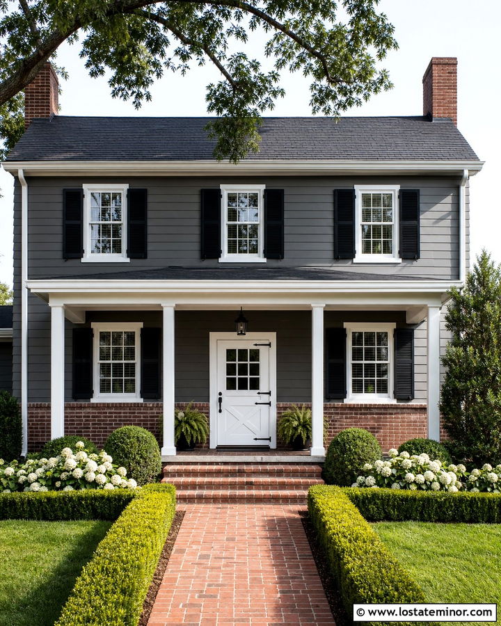 Charcoal Grey House With Brick And White Dutch Door - 30 Charcoal Grey House Design With Dutch Door Ideas