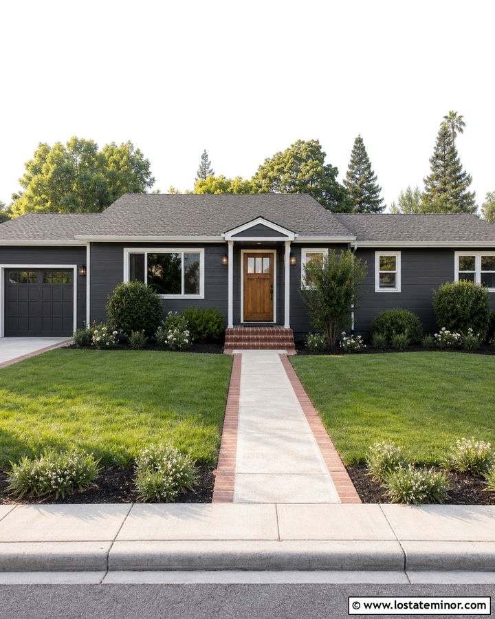 Charcoal Grey House With Brick Border Walkway - 30 Charcoal Grey House Design With Walkway Ideas