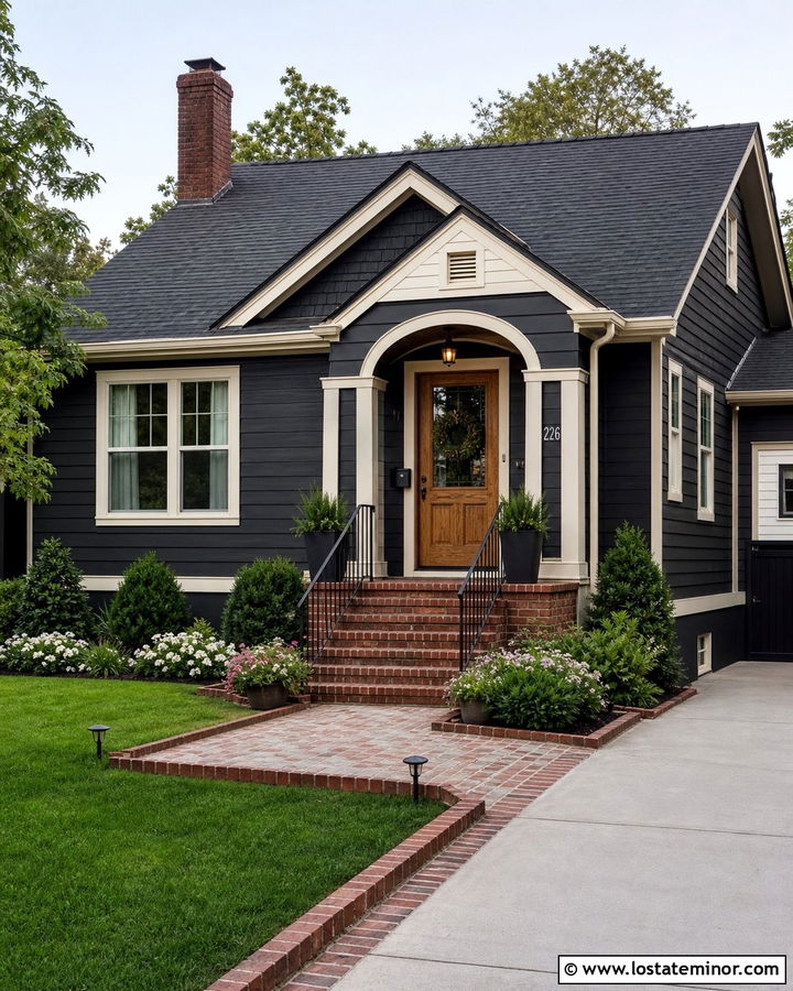 Charcoal Grey House With Brick Front Steps - 30 Charcoal Grey House Design With Brick Accents Ideas