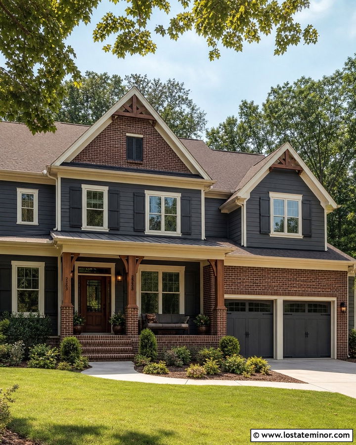 Charcoal Grey House With Brick Gables - 30 Charcoal Grey House Design With Gables Ideas