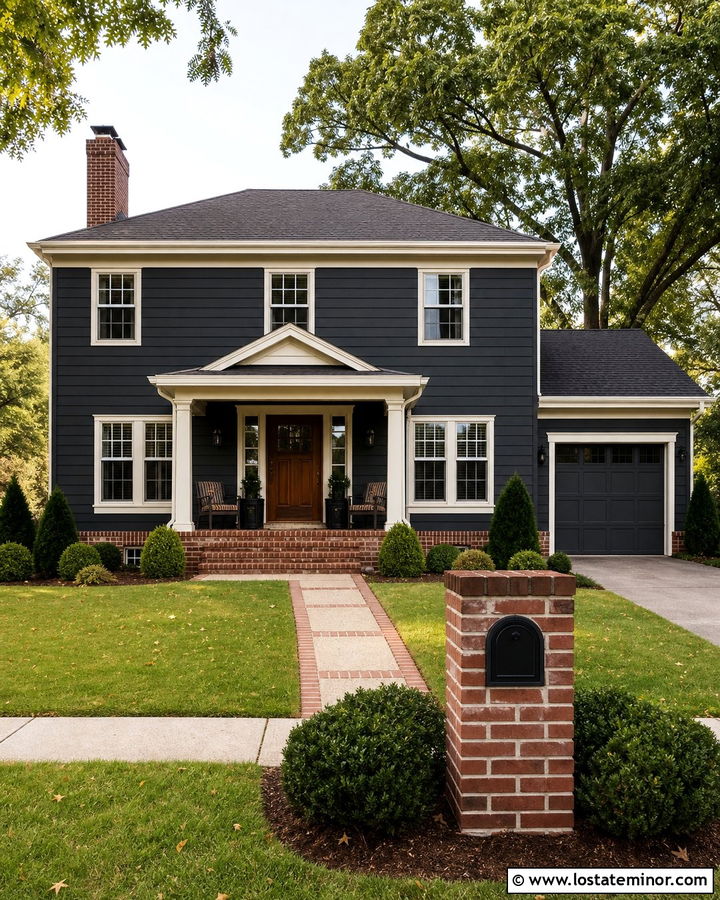 Charcoal Grey House With Brick Mailbox Column - 30 Charcoal Grey House Design With Mailbox Ideas