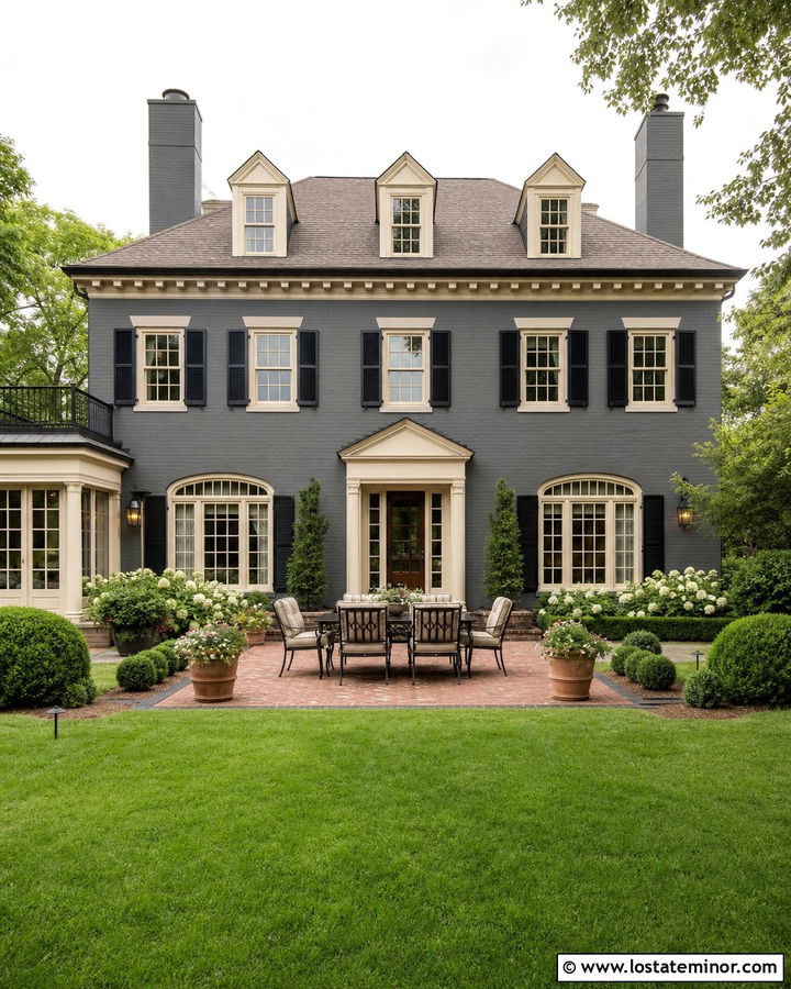 Charcoal Grey House With Brick Patio - 30 Charcoal Grey House Design With Backyard Ideas