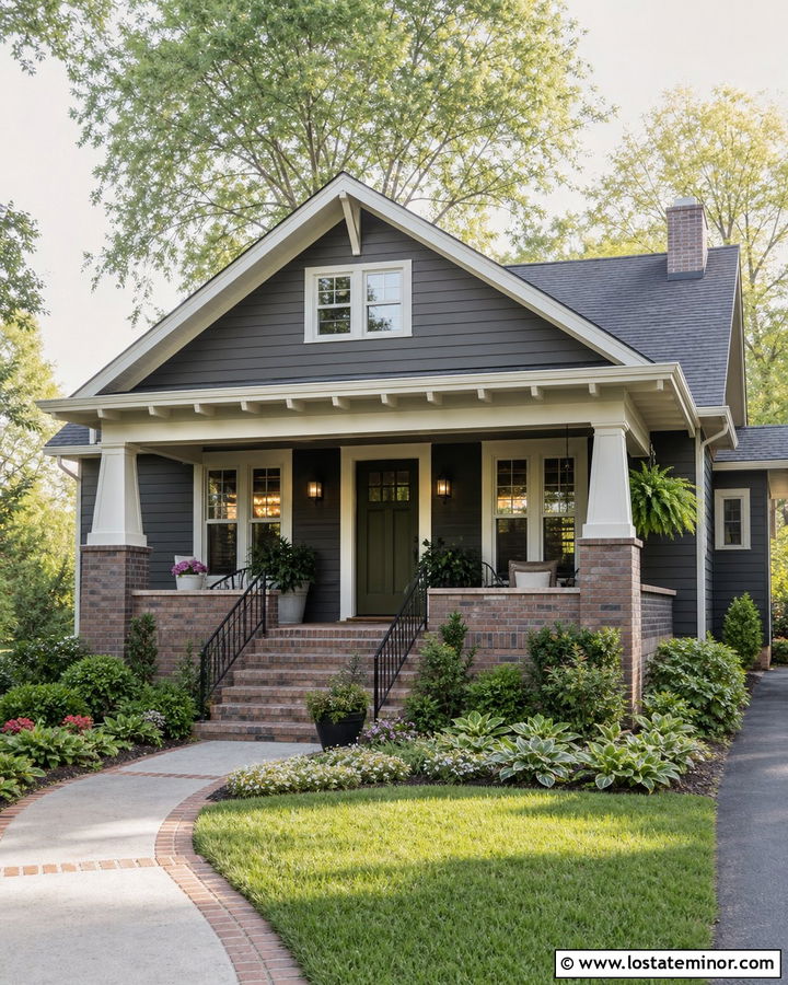 Charcoal Grey House With Brick Porch Wainscoting - 30 Charcoal Grey House Design With Wainscoting Ideas
