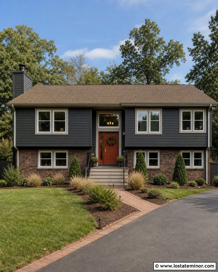 Charcoal Grey House With Brick Skirting - 30 Charcoal Grey House Design With Brick Accents Ideas