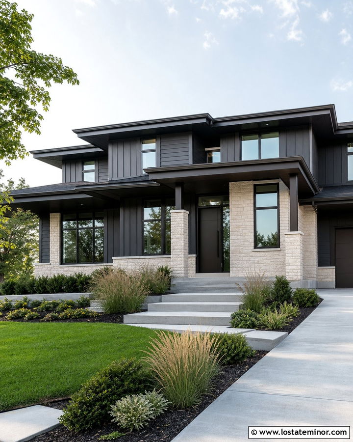 Charcoal Grey House With Bronze Entry Door - 30 Charcoal Grey House Design With Entry Door Ideas