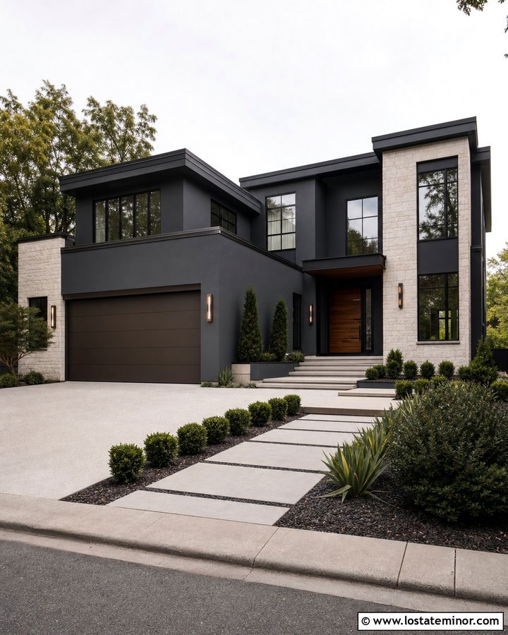 Charcoal Grey House With Bronze Garage Door - 30 Charcoal Grey House Design With Garage Door Ideas