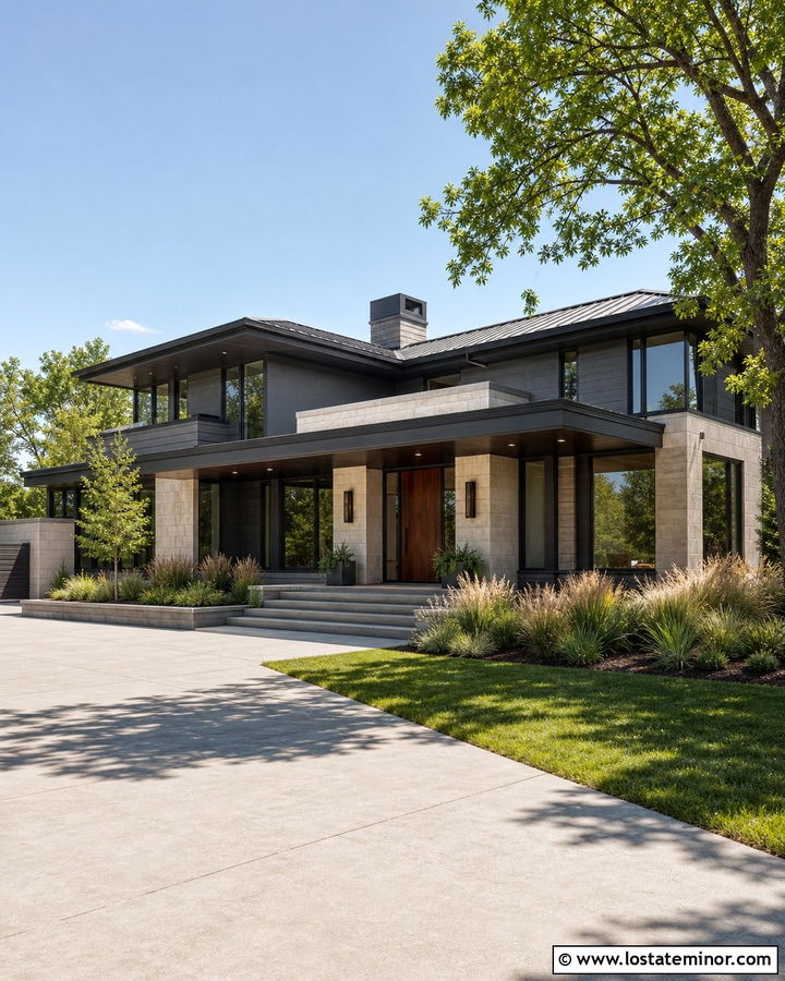 Charcoal Grey House With Bronze Metal Porch Ceiling - 30 Charcoal Grey House Design With Porch Ceiling Ideas