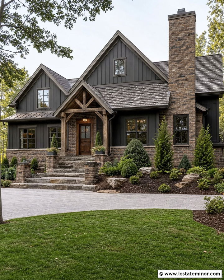 Charcoal Grey House With Brown Brick Accents - 30 Charcoal Grey House Design With Brick Accents Ideas