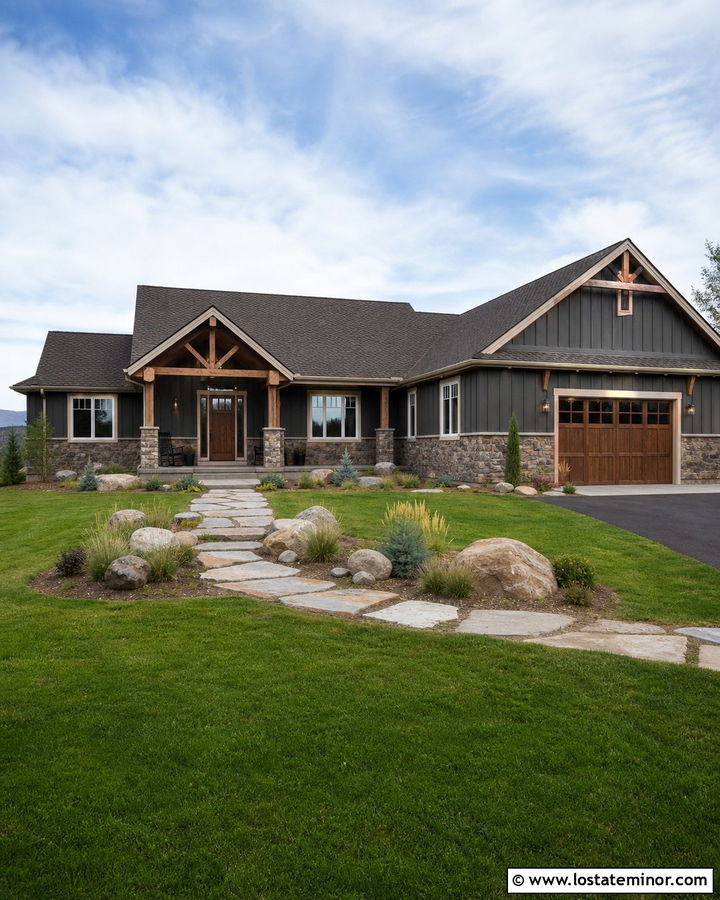 Charcoal Grey House With Brown Stone Wainscoting - 30 Charcoal Grey House Design With Wainscoting Ideas